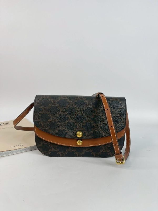 【99成新】CELINE DUO標誌印花及牛皮飾邊WOC 