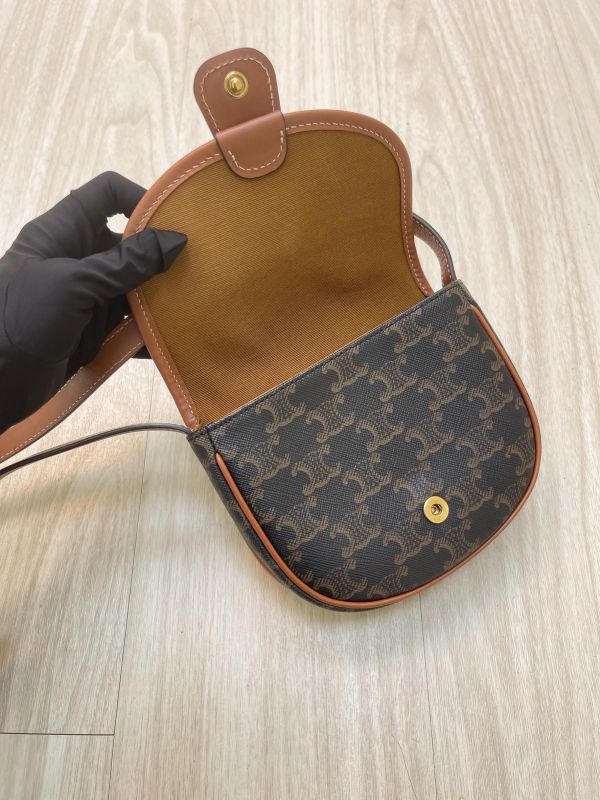 【95成新】CELINE  凱旋門老花迷你馬鞍包 