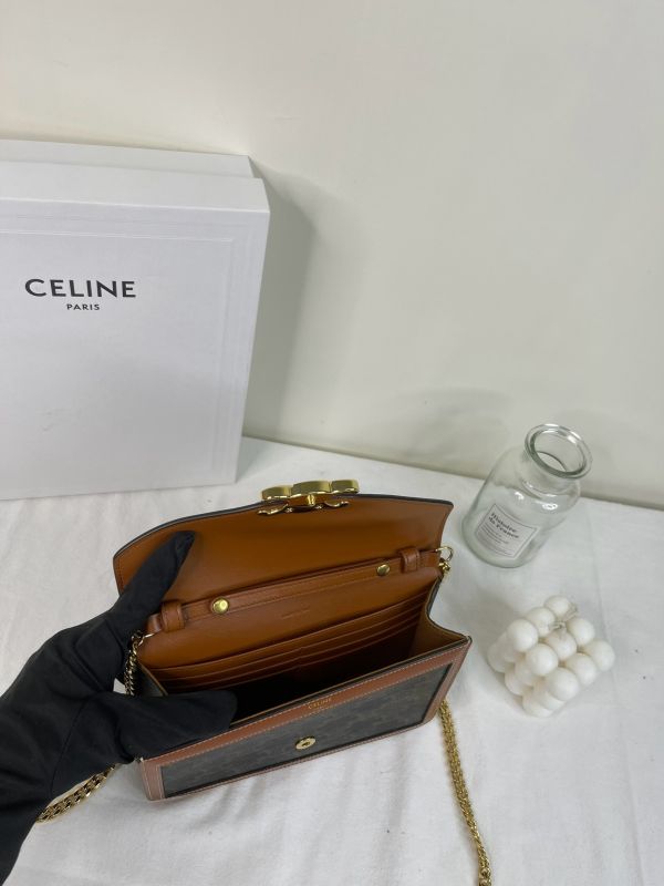 【分期0利率】CELINE MARGO標誌印花牛皮革飾鍊錢包【95成新】 