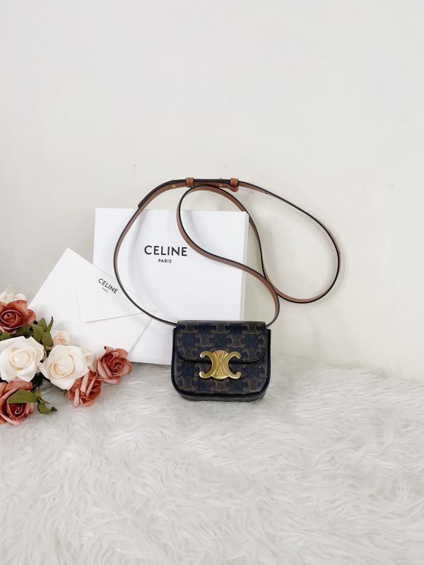 【分期0利率】CELINE 凱旋門帆布及小牛皮迷你翻蓋包【未使用閒置品】 