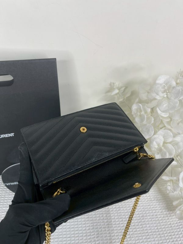 【分期0利率】YSL WOC 魚子醬鍊包黑金 19.5CM【95成新】 