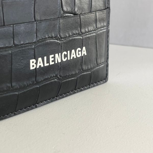 【12期0利率】BALENCIAGA  黑色霧面鱷魚壓花小牛皮現金卡包【全新閒置】 