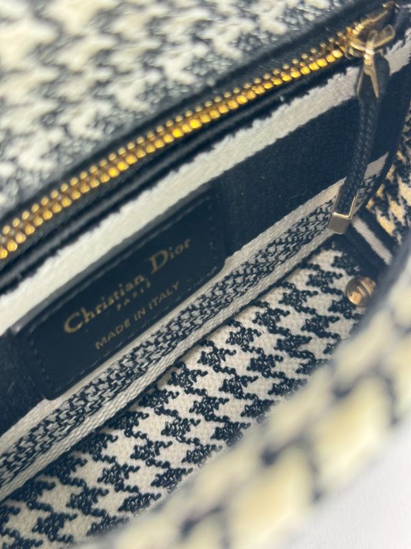 【9成新】DIOR 迷你黛妃包  千鳥格紋刺繡 