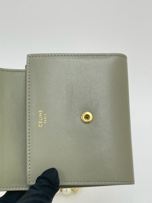 【9成新】CELINE 亮面牛皮革TRIOMPHE三折短夾 