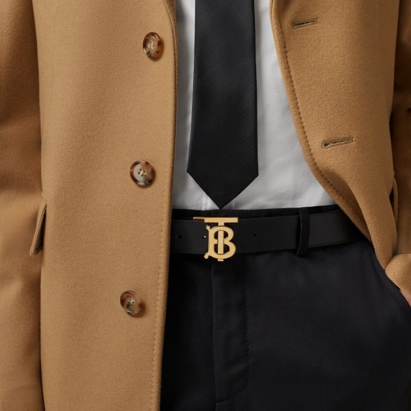 【12期0利率】【全新品】BURBERRY  雙面兩用格紋皮革金色TB皮帶 3.5公分【現金價13000】 