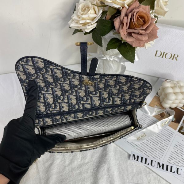 【9成新】【12期0利率】Dior Oblique 緹花Saddle鏈帶斜背包 