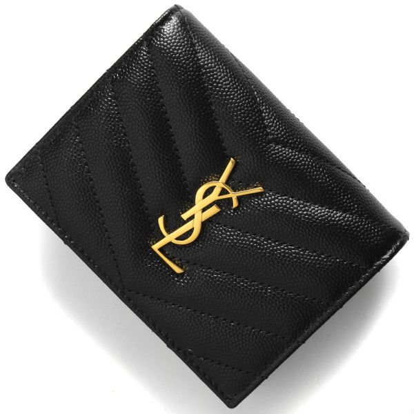 【12期0利率】【現金價】YSL 粒面壓紋皮革對折卡片套 