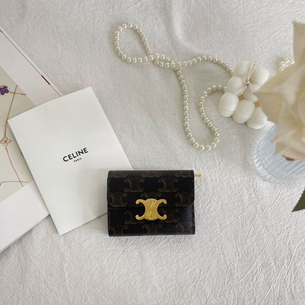 【12期0利率】CELINE TRIOMPHE標誌印花短款零錢包【24年1月台灣購證】【9成新】 