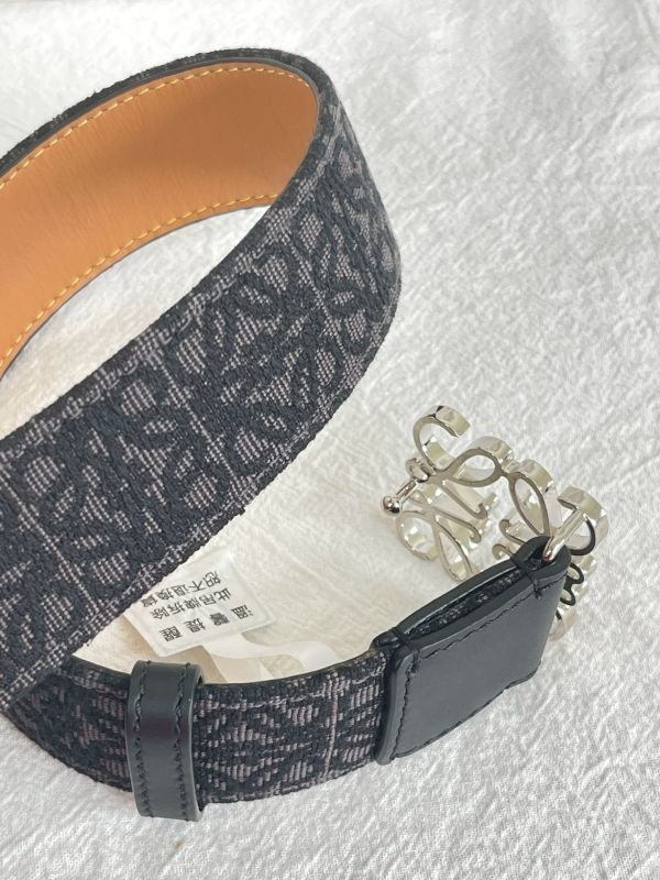 【分期0利率】LOEWE 緹花布拼接牛皮皮帶 3.5公分【95成新】 