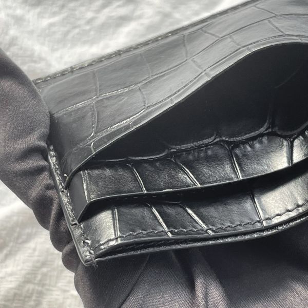 【12期0利率】BALENCIAGA  黑色霧面鱷魚壓花小牛皮現金卡包【全新閒置】 