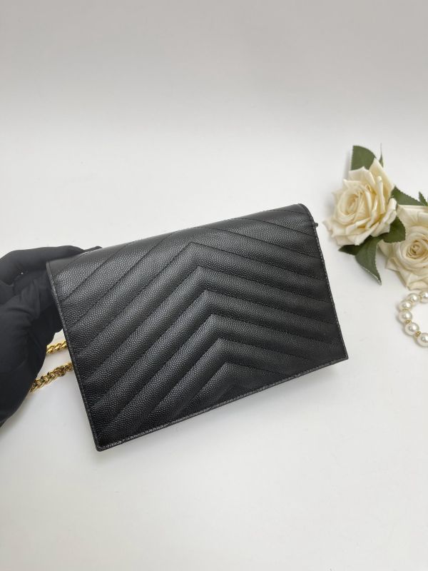 【95成新】YSL WOC 魚子醬鍊包黑金 19.5CM 