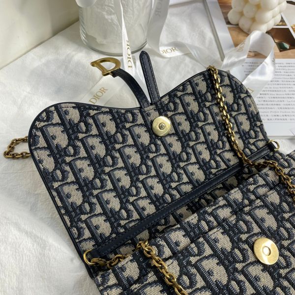 【9成新】【12期0利率】Dior Oblique 緹花Saddle鏈帶斜背包 