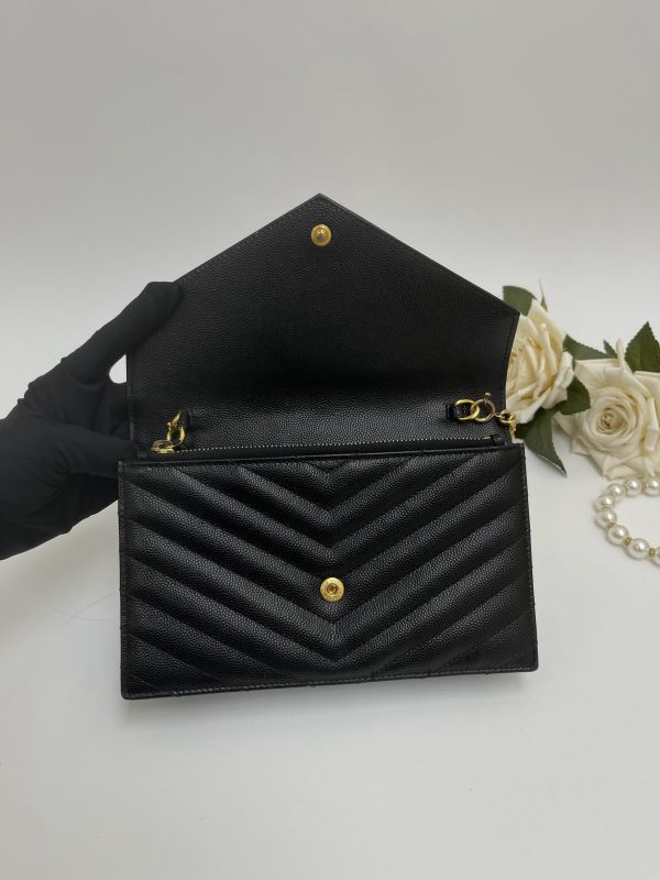 【95成新】YSL WOC 魚子醬鍊包黑金 19.5CM 