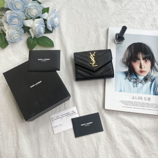 【12期0利率】YSL  魚子醬三折短夾 【9成新】 