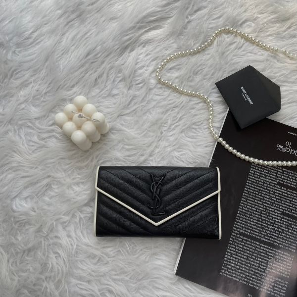 【12期0利率】YSL  MONOGRAM 魚子醬信封長夾【9成新】 