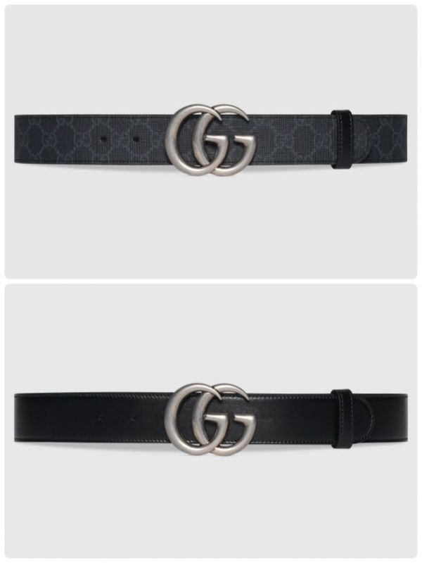 【12期0利率】【現金價17700】GUCCI GG Marmont雙面皮帶 黑灰 3.7公分 