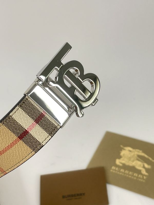 【分期0利率】BURBERRY TB LOGO 格紋拼接皮革雙面用皮帶 3.5MM【95成新】 