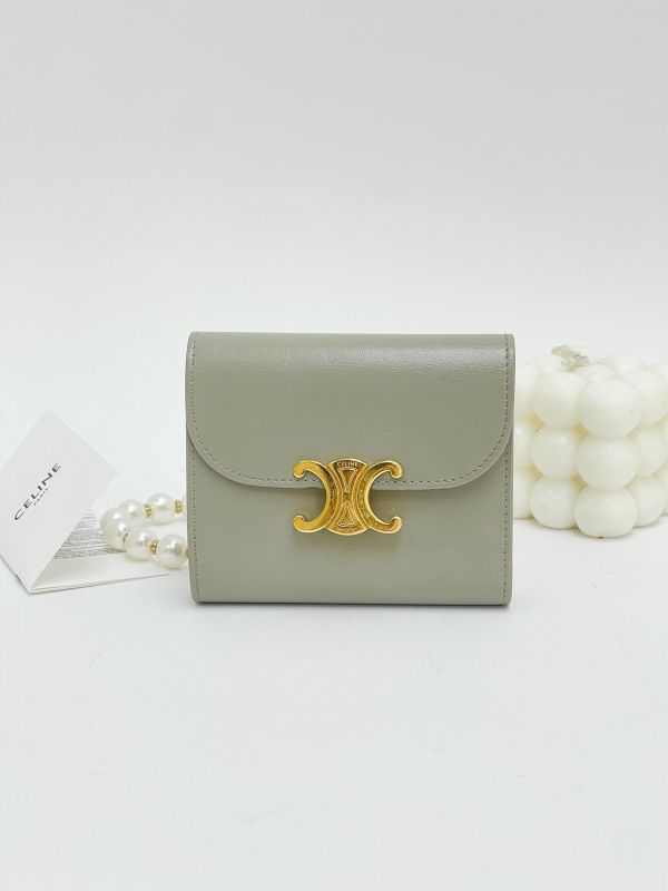 【9成新】CELINE 亮面牛皮革TRIOMPHE三折短夾 