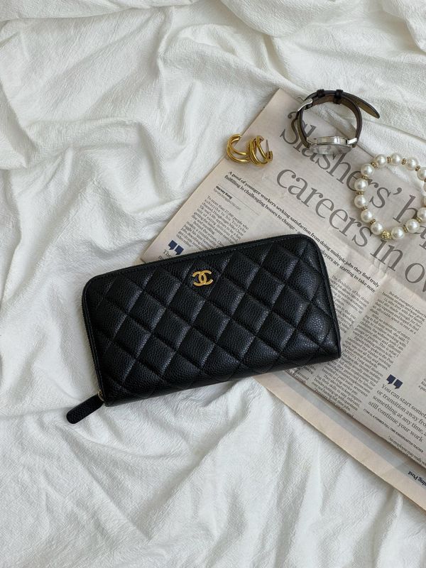 【95成新】CHANEL COCO魚子醬牛皮拉鍊長夾 