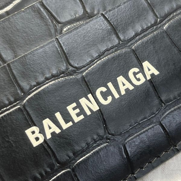 【12期0利率】BALENCIAGA  黑色霧面鱷魚壓花小牛皮現金卡包【全新閒置】 