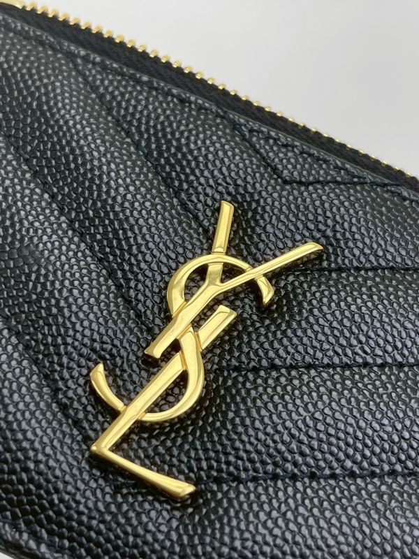 【99成新】YSL 粒面壓紋牛皮拉鍊卡片零錢包 