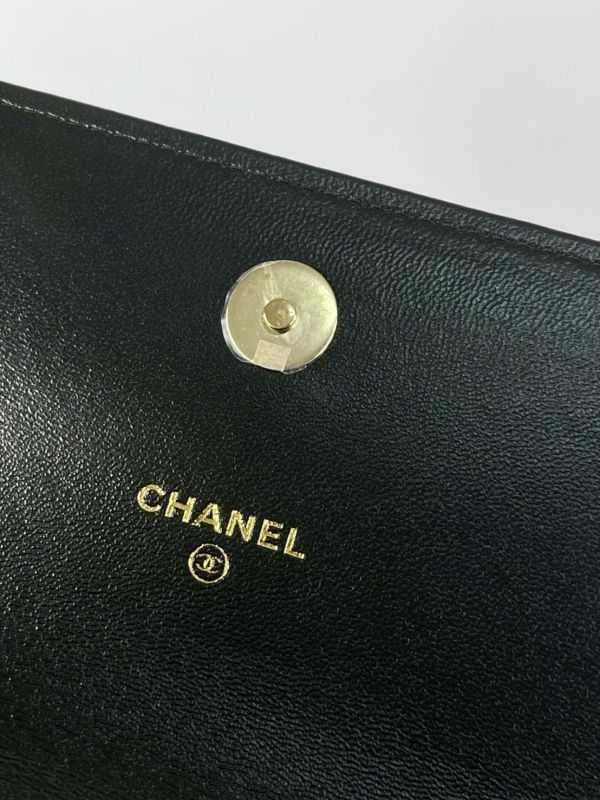 【99成新】CHANEL 24P 菱格紋黑白LOGO鍊 WOC 