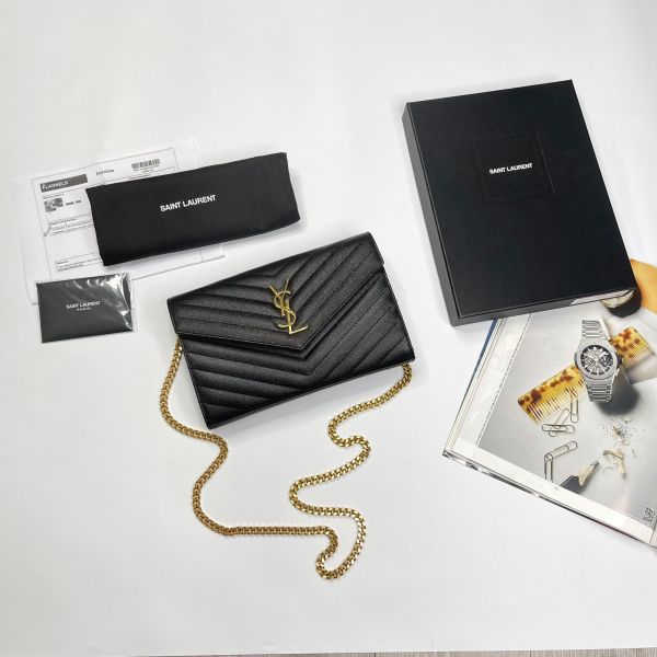 【12期0利率】YSL WOC 魚子醬鍊包 金扣22.5CM【英國購證】【99成新】 