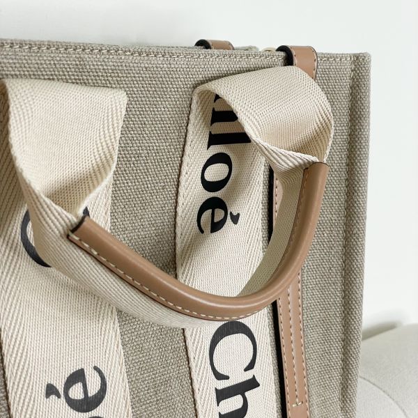 【12期0利率】【全新閒置】Chloé 刺繡背帶款小號Woody Tote Bag 奶茶色 