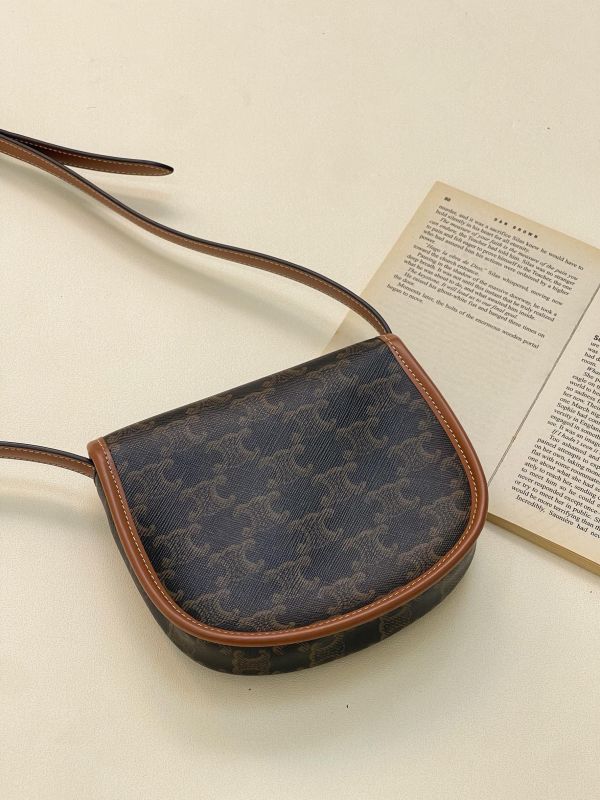 【未使用閒置品】CELINE  凱旋門老花迷你馬鞍包 