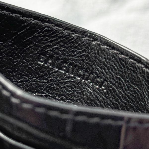 【12期0利率】BALENCIAGA  黑色霧面鱷魚壓花小牛皮現金卡包【全新閒置】 