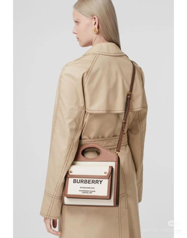【95成新】BURBERRY 帆布拼皮革口袋包 