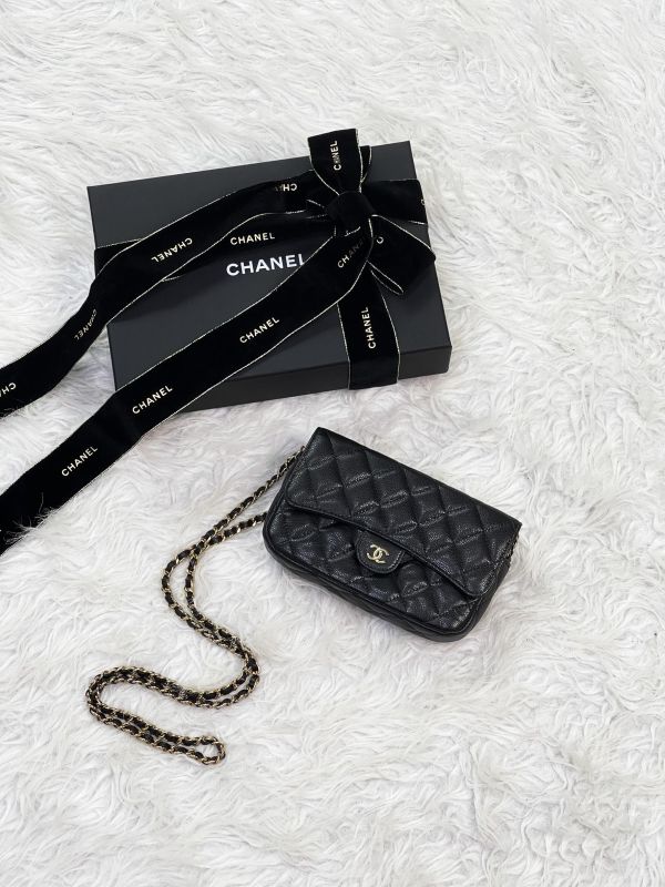 【95成新】CHANEL荔枝牛皮二合一WOC手機包 