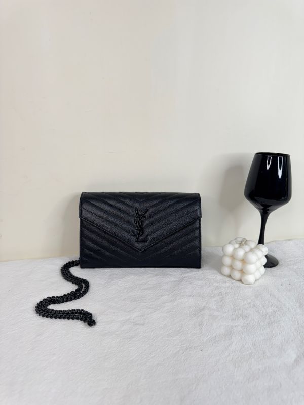 【分期0利率】YSL WOC 魚子醬鍊包 SO BLACK 22.5CM【95成新】 