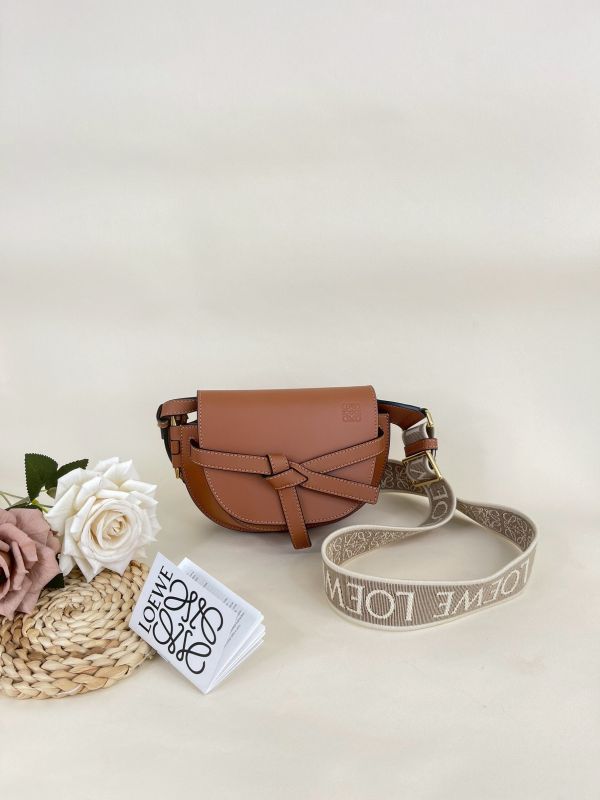 【分期0利率】LOEWE MINI GATE 雙層包 焦糖【95成新】 
