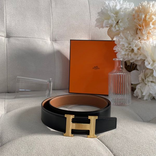 【12期0利率】【全新品】】HERMES 愛馬仕 金頭雙面用32MM皮帶  男款【現金價26800】 