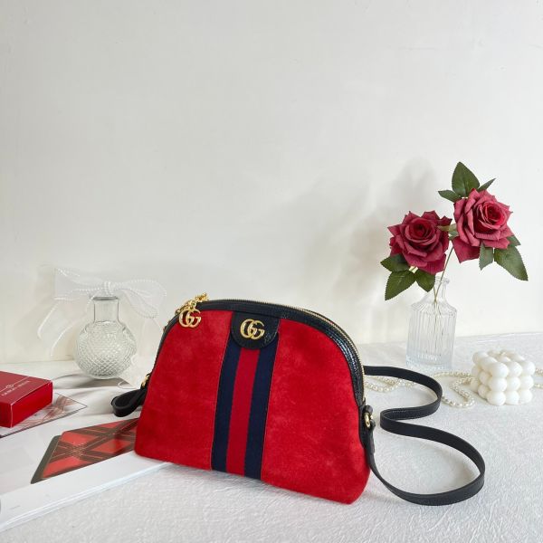 【分期0利率】GUCCI OPHIDIA 深紅麂皮貝殼包【9成新】 