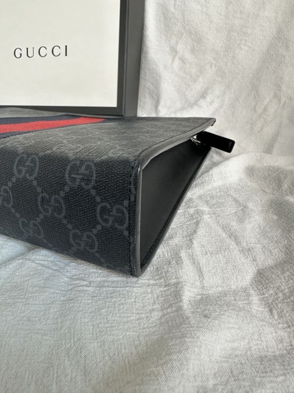 【12期0利率】GUCCI GG Supreme 紅藍WEB織帶手拿包【9成新】 