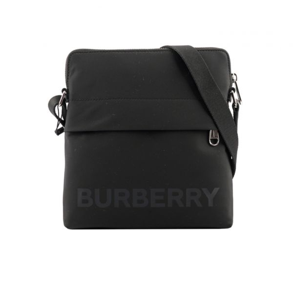 【12期0利率】【全新品】BURBERRY 尼龍字母刻印方形斜背包 黑色【現金價15000】 