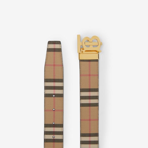 【12期0利率】【全新品】BURBERRY  雙面兩用格紋皮革金色TB皮帶 3.5公分【現金價13000】 