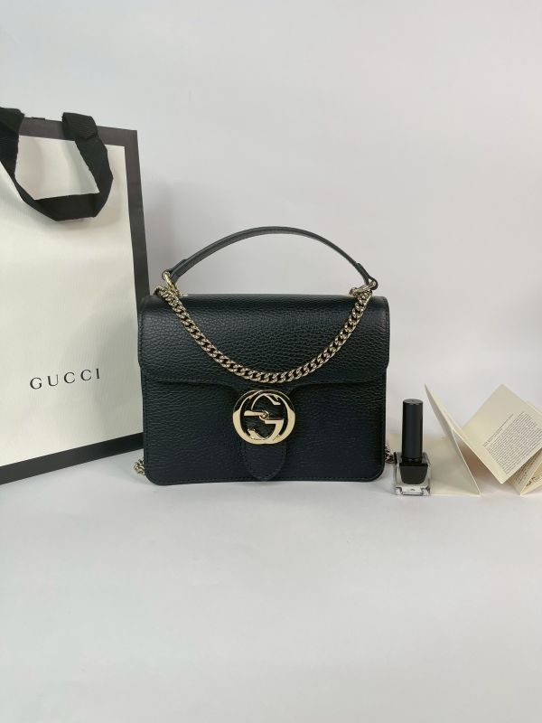 【分期0利率】GUCCI 雙G扣 荔枝牛皮雙層鍊條斜背包【95成】 