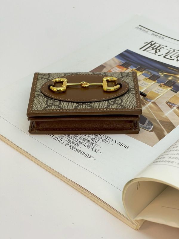 【9成新】GUCCI1955 馬銜扣老花4卡零錢短夾 