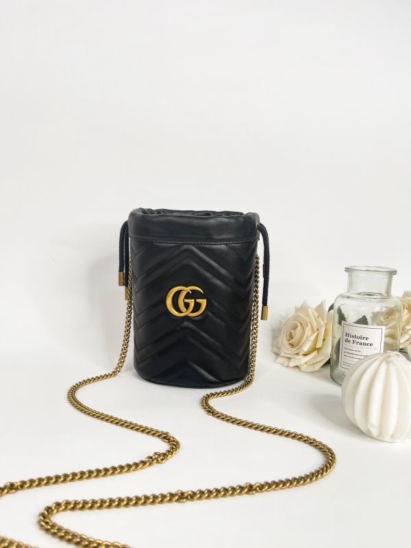 【分期0利率】GUCCI Marmont迷你水桶包 黑色【9成新】 