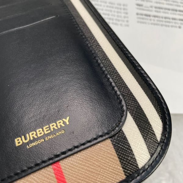 【全新閒置品】【12期0利率】BURBERRY 經典條紋皮革手機包 