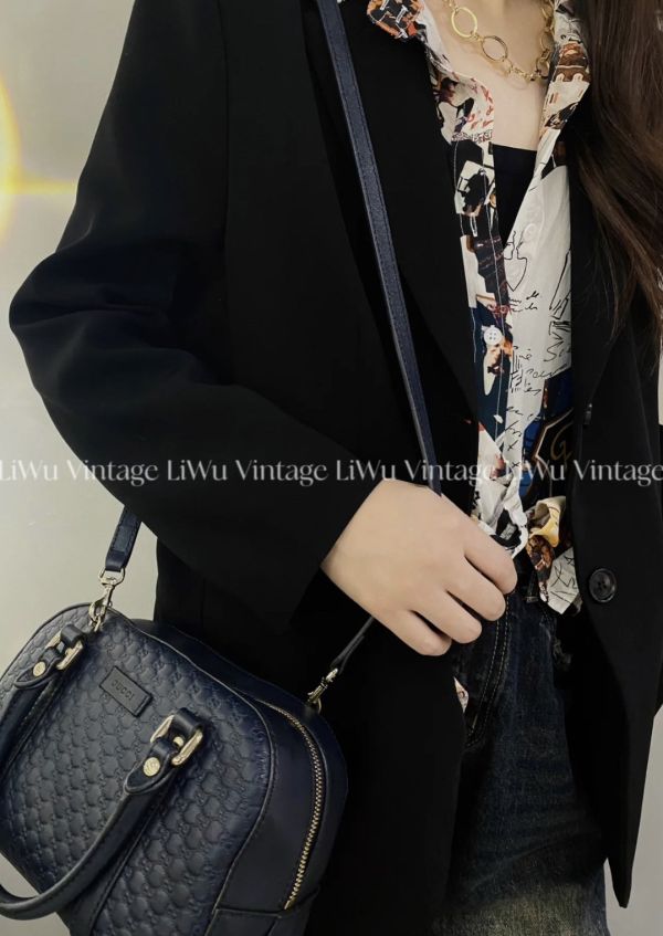 【12期0利率】GUCCI Guccissima小LOGO牛皮兩用保齡球包【九成新】 