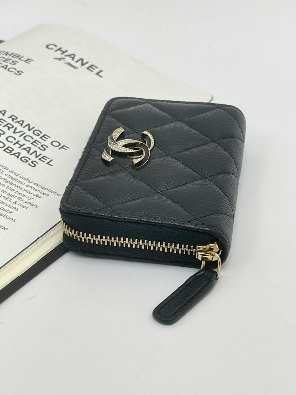 【閒置新品】CHANEL 琺瑯水鑽雙C拉鍊零錢卡包 