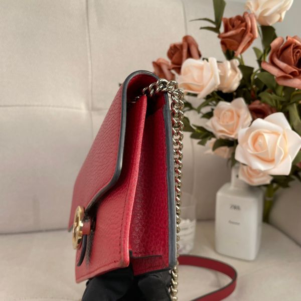 【85成新】【12期0利率】Gucci 皮革翻蓋單肩包-紅/金扣 
