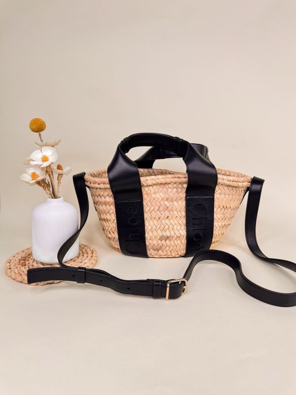 【分期0利率】CHLOE SENSE 標誌刺繡皮革草編包【未使用閒置品】 