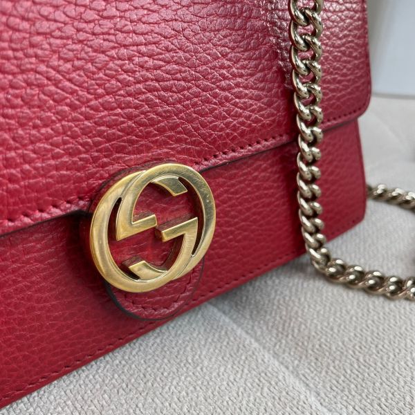 【85成新】【12期0利率】Gucci 皮革翻蓋單肩包-紅/金扣 