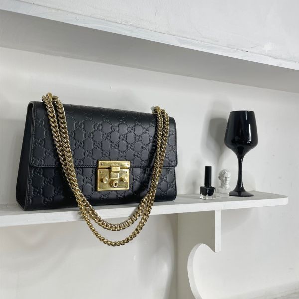 【分期0利率】GUCCI 牛皮壓紋 PADLOCK 鏈帶肩背包【9成新】 