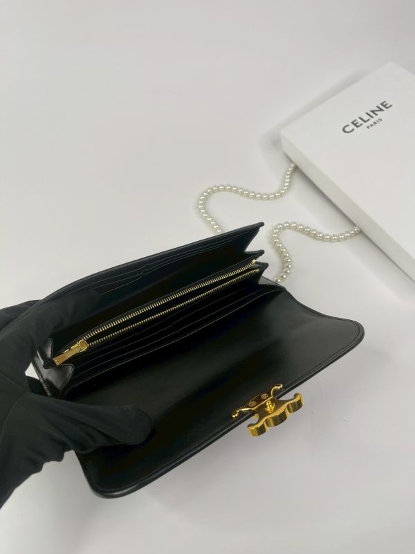 【分期0利率】CELINE TRIOMPHE平滑光面信封長夾 黑色金扣【9成新】附改WOC背帶 